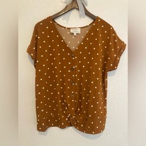 Mustard yellow polka dot blouse